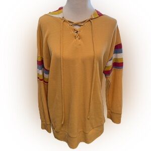 Andthewhy Women’s Thermal Hoodie With Stripes. Size Large